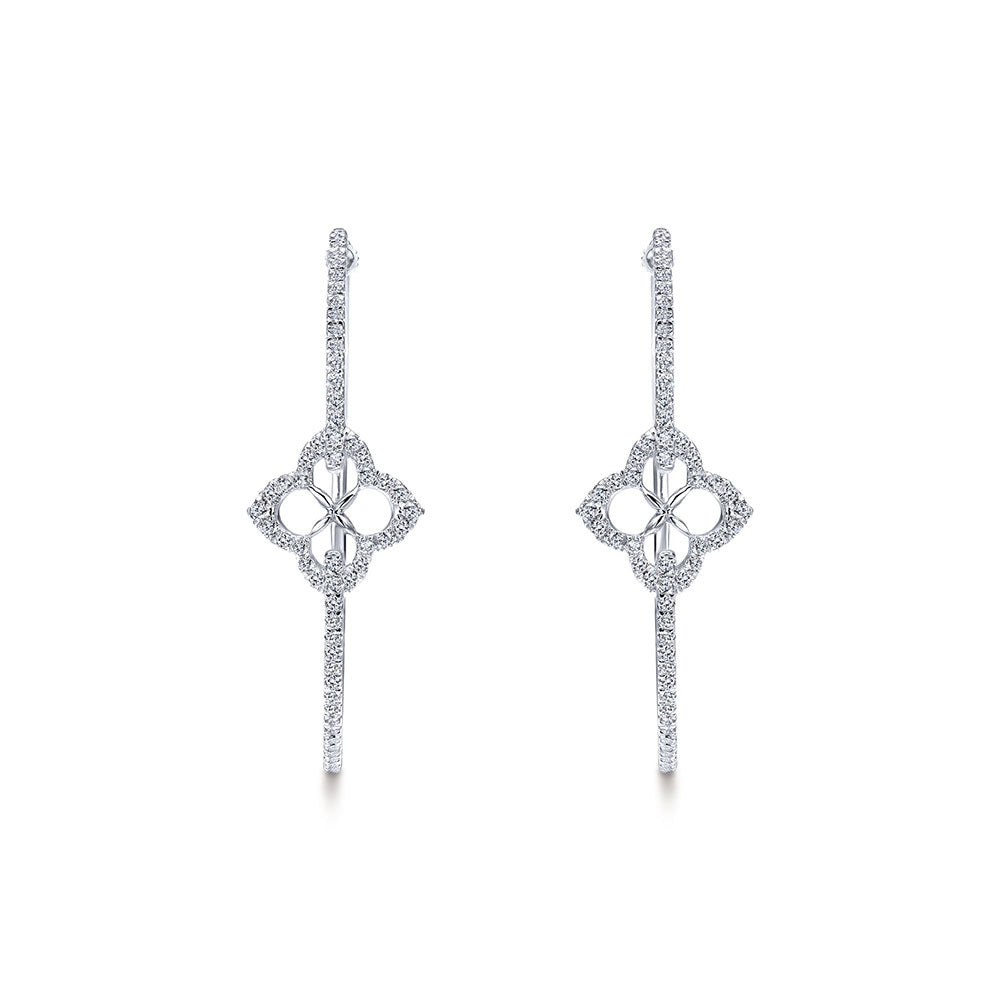 14K Diamond Clover Hoops image 2