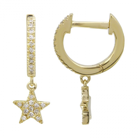 14k Yellow Gold Diamond Huggie Earrings image 0