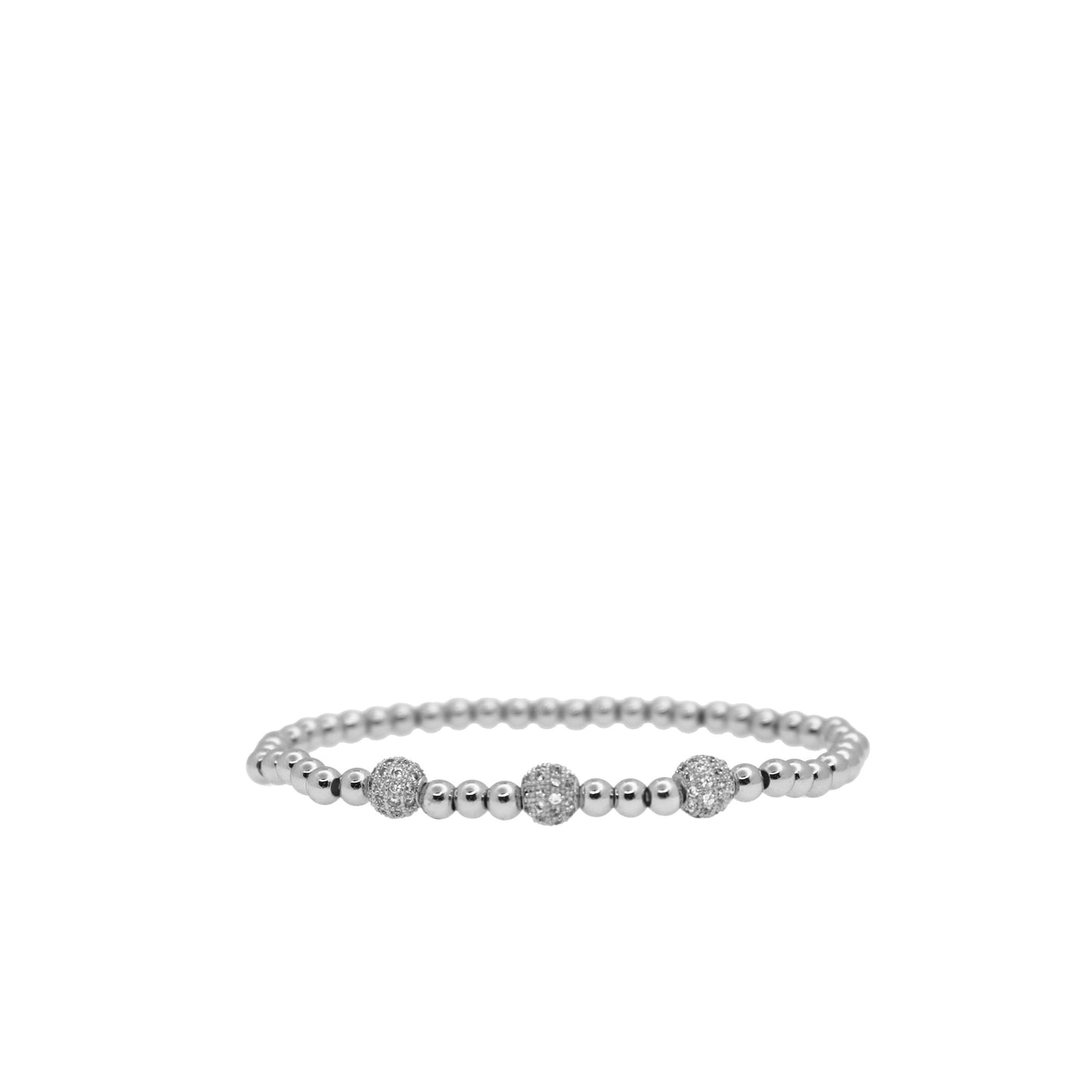 4mm Tri-Pave Beaded Bracelet | Silver image 0