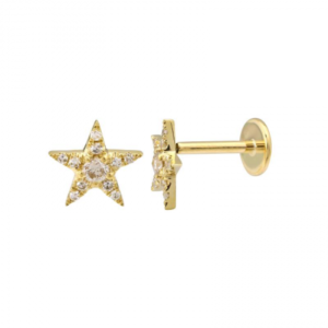14k Yellow Gold Star Diamond Flat Back Earrings image 0
