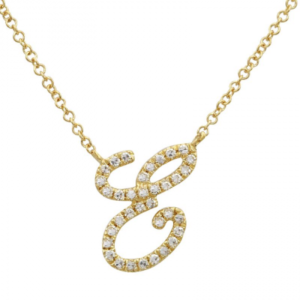 14k Yellow Gold Script Inital Diamond Necklace image 0