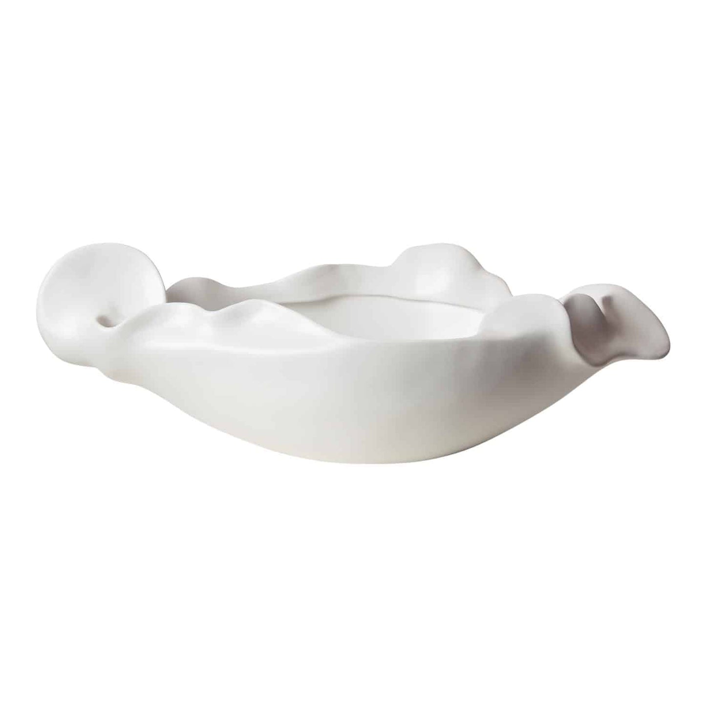 Free Form Ceramic Bowl – 29" Modern Sculptural Decor - Matte White, Large image
