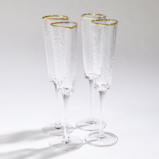 Hammered Champagne Glass with Gold Rim image 0