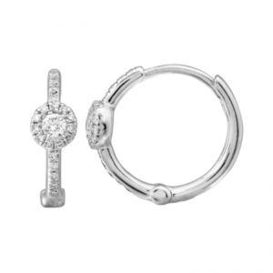 14k White Gold Diamond Round Huggie Earrings image 0