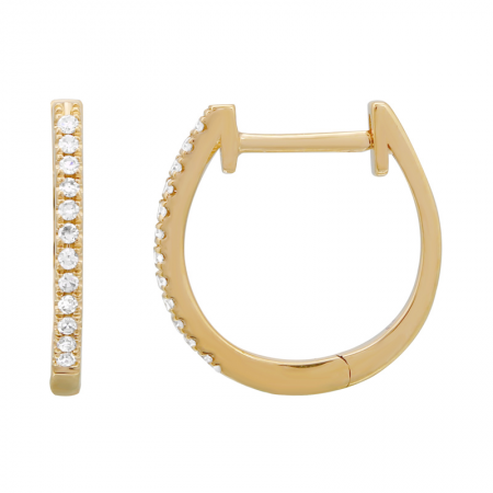 14k Yellow Gold Diamond Huggie Earrings image 0