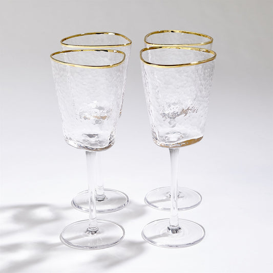 Hammered Footed Wine Glass with Gold Rim image 0