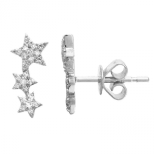 14k White Gold Star Diamond Earrings image 0